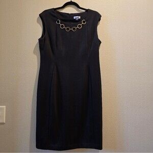 calvin klein black dress with gold chain Calvin Klein Chain-Trim Sweater Dress